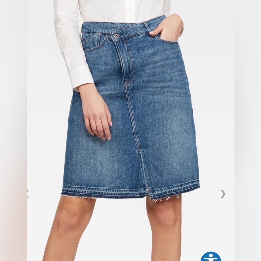 G-Star Raw Joci Ripped Edge Denim Midi Skirt Size 27